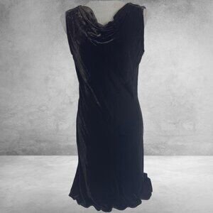 Eileen Fisher Black Velvet Valore Cowl Neck Midi Dress Size M.